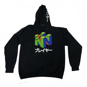Nintendo N64 Japanese Black Hoodie Mens Large